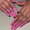 Long Press-On Nails With Pink Line Design Glitter French Tips Wearable Nail Set Women 24 Pieces