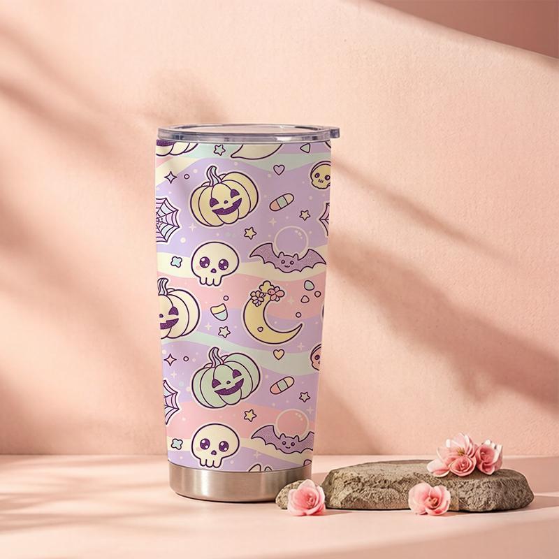 Car Tumbler 591ml Pumpkin Ghost Bat Skull Element Straw Cup Coffee Tumbler Portable Tumbler Metal Drink Mug Gift Cup