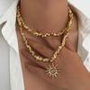 Ingemark Multilayer Sunflower Pendant Choker Necklace for Men New Fashion Vintage Irregular Plastic Beads Chain Necklace Jewelry