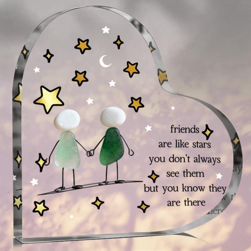 2D Flat, "Friends Are Like Stars" Acrylic Friendship Gift Desktop Decoration Plaque, Hand In Hand and Star Design, Suitable for Wall Decoration, Porch