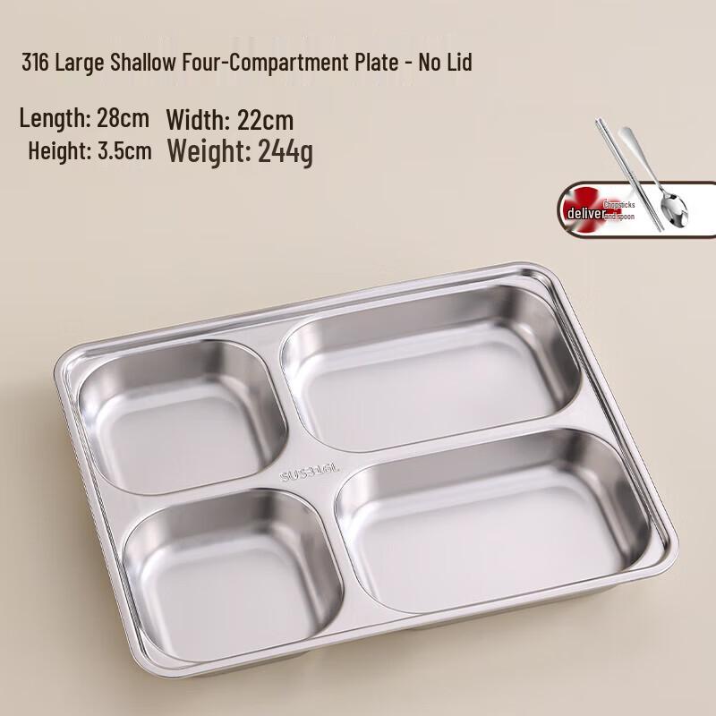 Food Grade Stainless Steel 4-Compartment Meal Tray