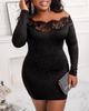 Lace Off-the-Shoulder Glitter Bodycon Dress with Hollow Out Highlights