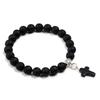 Turquoise Lava Stone Cross Pendant Bracelet with Elastic Cord 