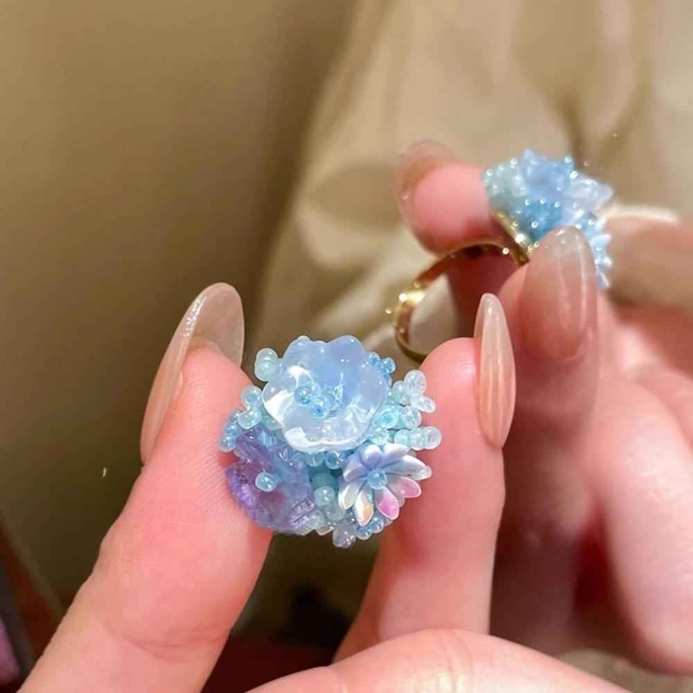 Sweet Temperament Dopamine Colored Beaded Flower Stud Earrings for Women Fashion Cute Summer Vacation Jewelry Accessories Gifts