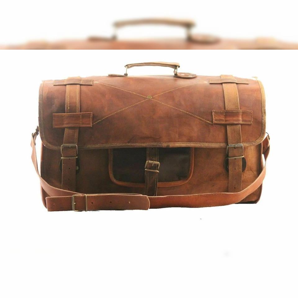 Luggage Duffel Slim Bag New Men's Brown Vintage Genuine Leather Goat Hide Travel