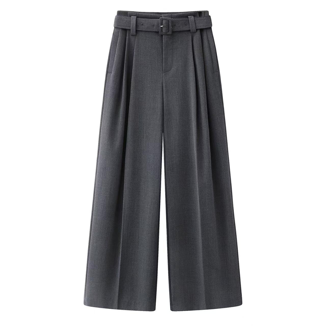 

In Stock: 2025 Winter Grey Straight Casual Pants with Belt - Women s Style BR301161 Medium серый