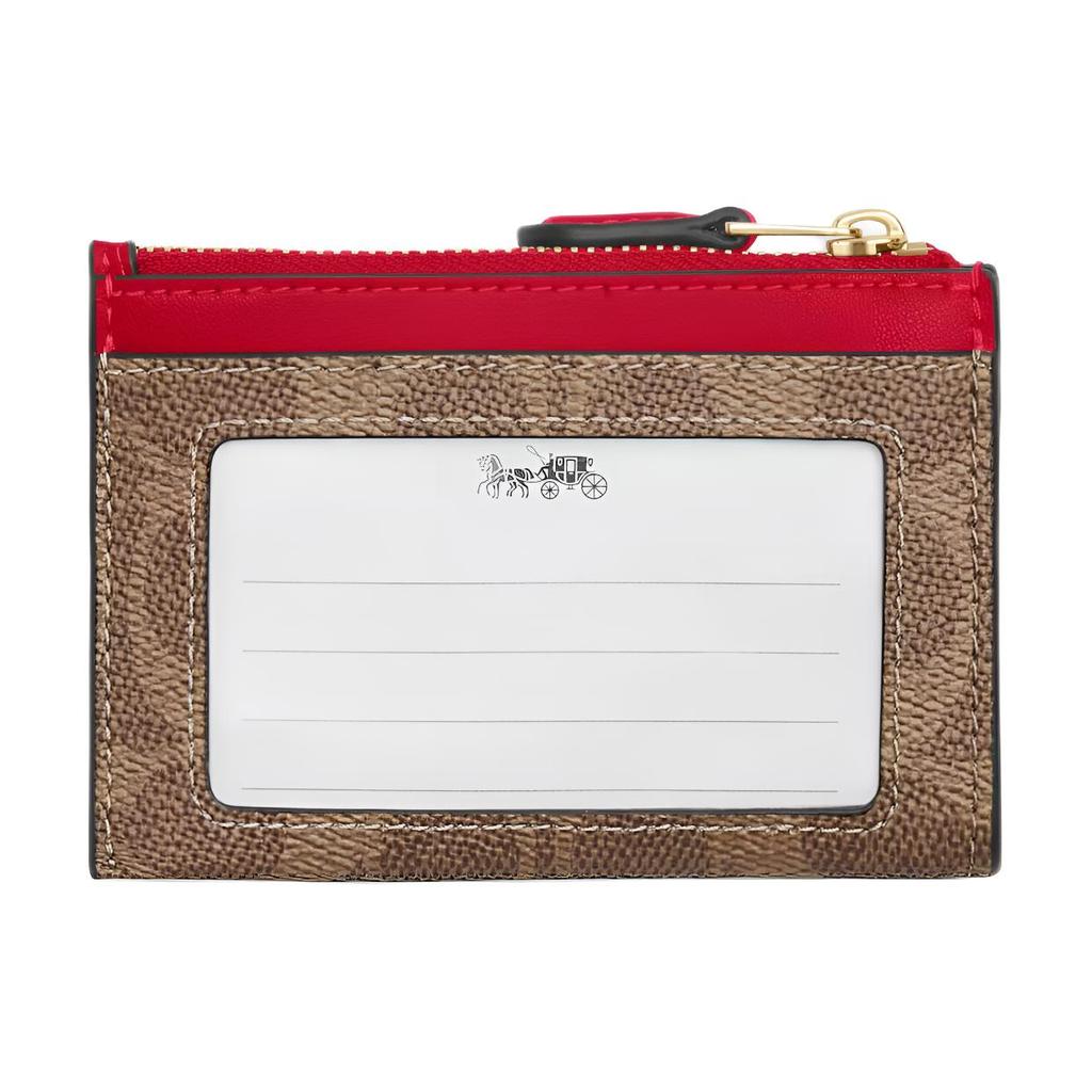Coach Skinny Id Case 10 Gold Letter Logo Coated Canvas Card Holder Mini Women Card Holder Brown Carnation-Red CW870-IMYGS