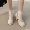 French pearl Women's high heels Mary Jane shoe Bow buckle thick heel shoes Ladies sexy elegant banquet shoes Mujer De