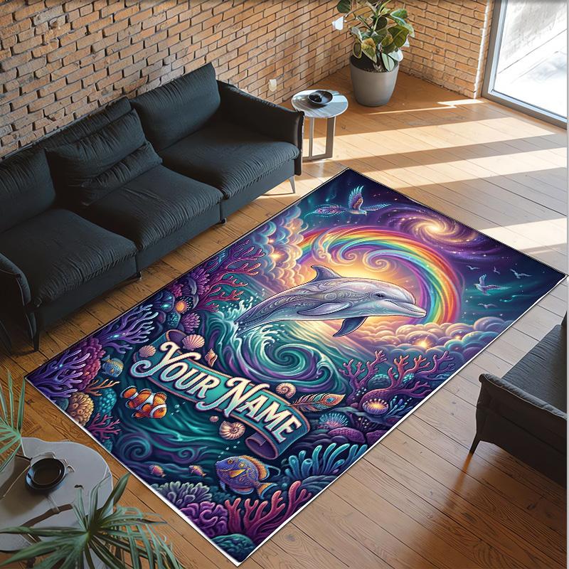 Mermaid Theme Crystal Velvet Floor Rug Personalized Custom Name Text Warm Carpet Home Decoration