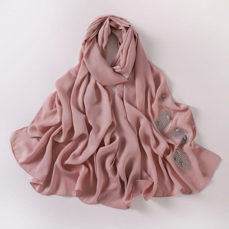 Long Silk Like Scarf Rhinestone Decor Ethnic Headscarf Non Wrinkling