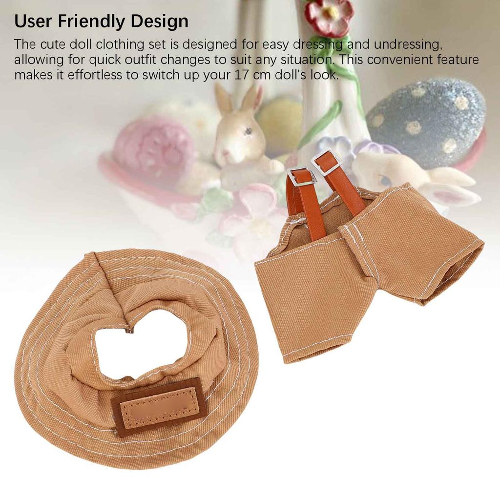 Puppenkleidung Faserkleidung Tragbar Exquisite Braune Farbe Hosenträgerhose und Eimerhut zum Sammeln