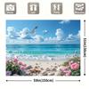 1pc Sea View Background Banner - Durable polyester, sea and blue sky with seagulls, white clouds and beach scenes