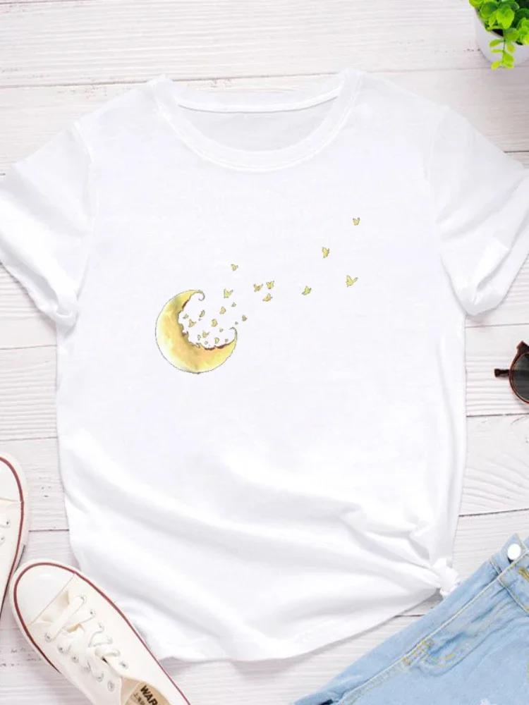 Golden Moon Print Women T Shirt Short Sleeve O Neck Loose Women Tshirt Ladies Fashion Tee Shirt Tops Clothes Camisetas Mujer