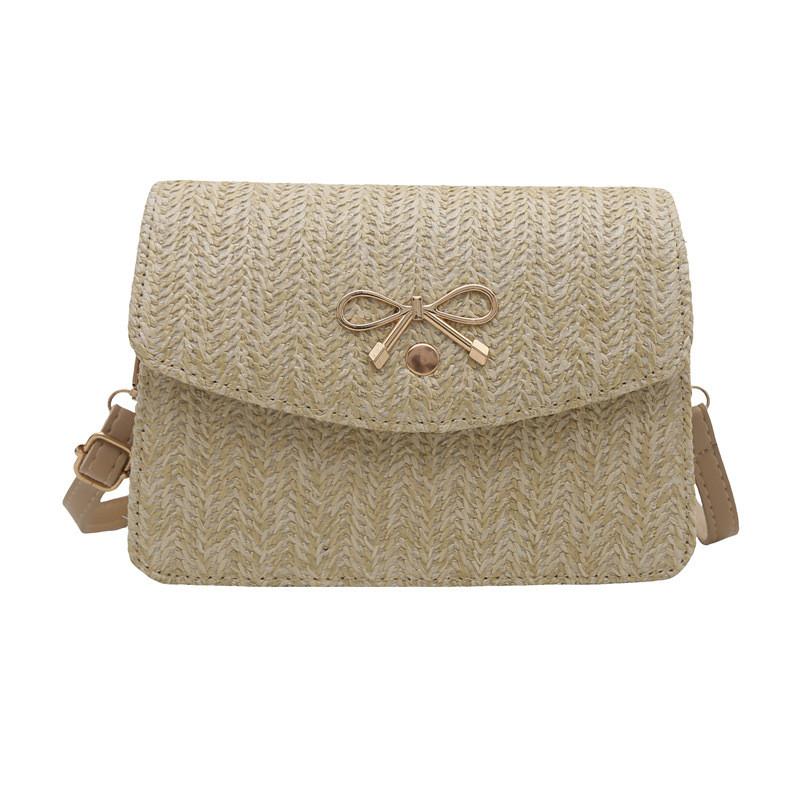 Simple Gold Bow Decoration Woven Texture Women Casual Shoulder Bag For Daily Use