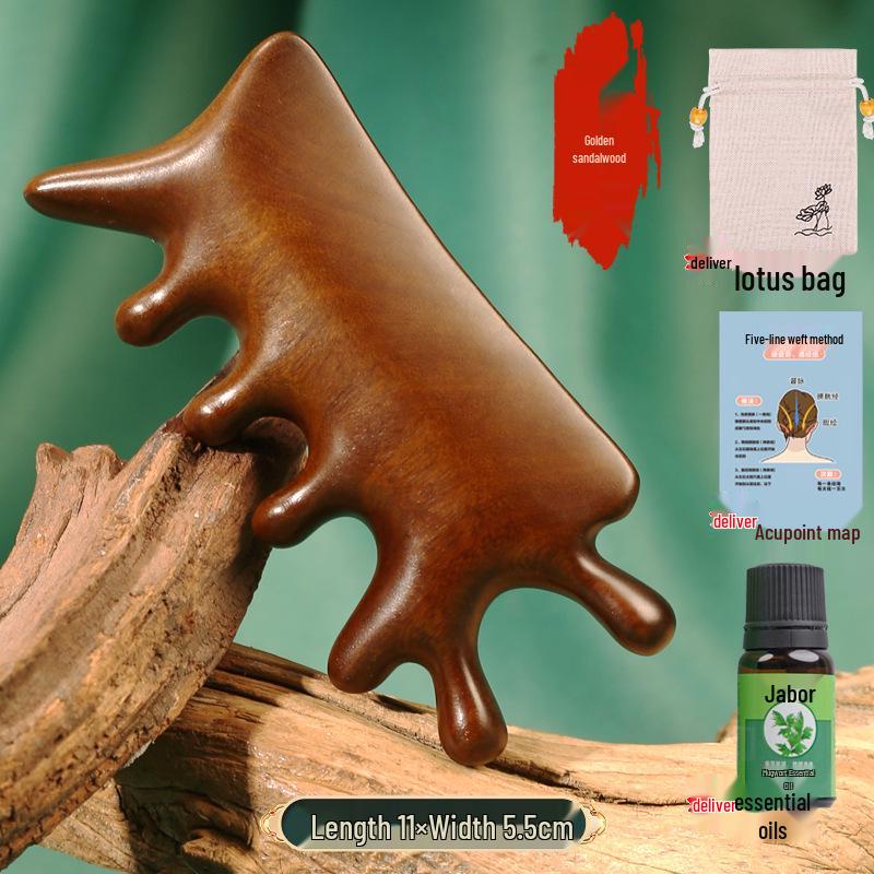 Multi-functional Sandalwood Gua Sha Comb for Face, Eye, Scalp, and Meridian Massage