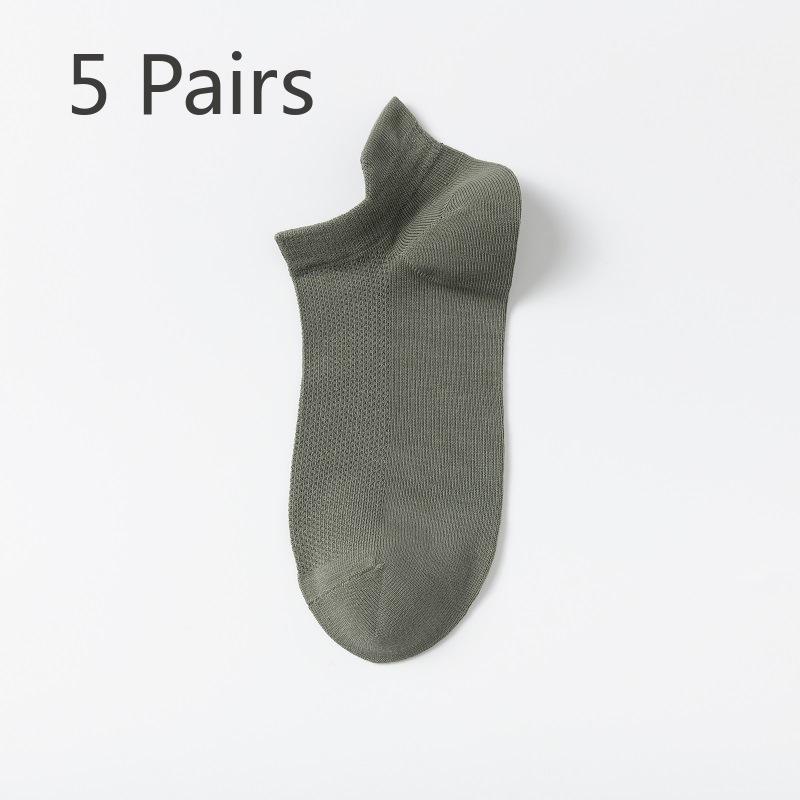 

5 пар носков Мужские летние короткие носки Тонкие впитывающие пот и предотвращающие запах мужские сетчатые дышащие носки-лодочки с подъемными ушками для мужчин 5 pairs армия зеленый