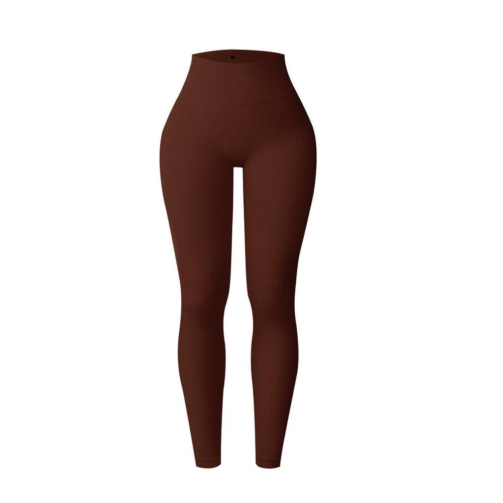 Women's European Style Seamless Ribbed High Waist Yoga Leggings - Peach Butt & Tummy Control Fitness Pants.