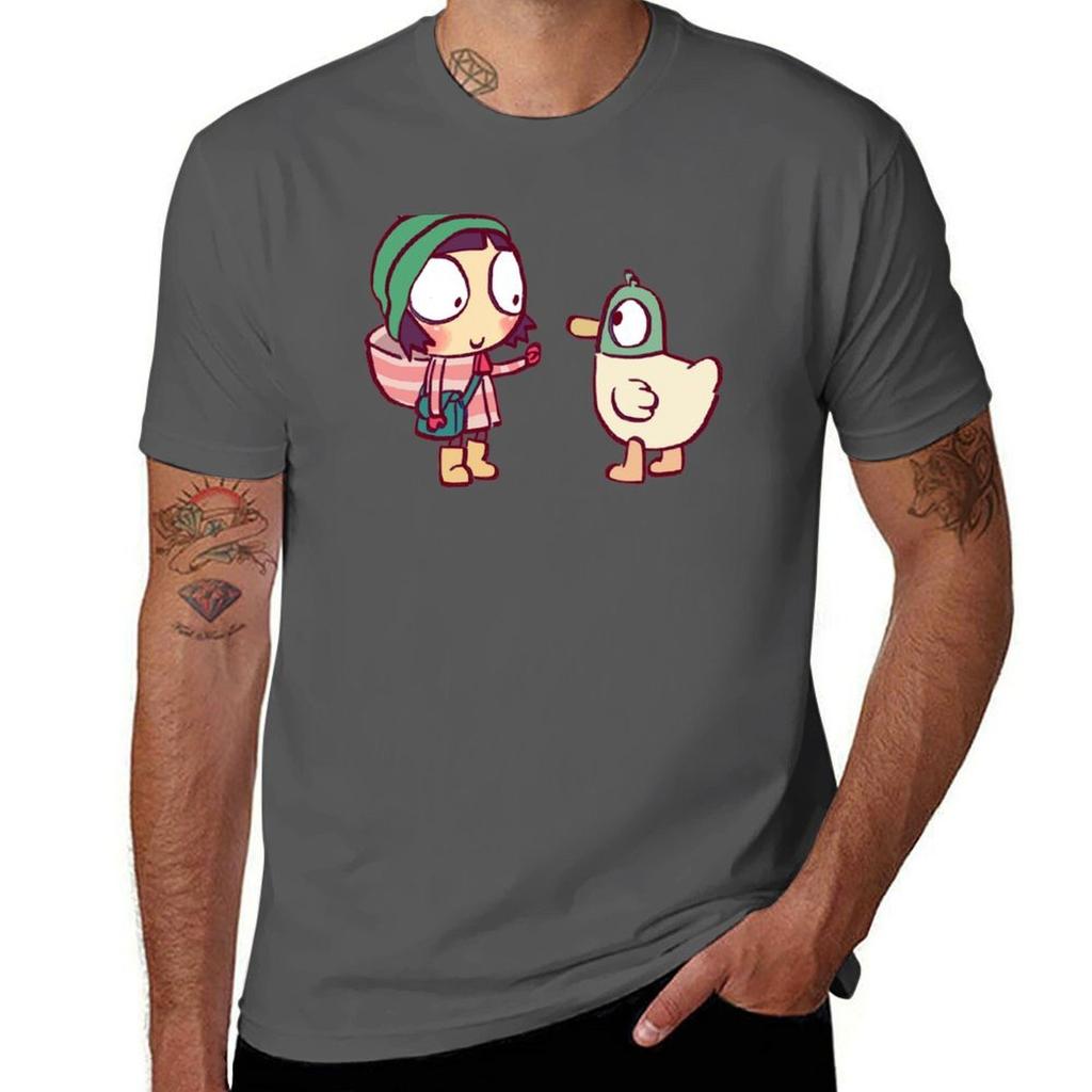 I draw sarah and duck 4 childrens cartoon TShirt Large Size Casual Short Sleeve Top