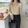Podzimní Nový Top se čtvercovým výstřihem, Pletené základní tričko s dlouhým rukávem, Pulovr slim fit, Vnitřní svetr, Dámský univerzální top