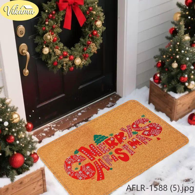 Christmas Doormat, Vintage “Merry Christmas” Decorative Mat, Machine-Washable Non-Slip Entryway Rug, Home Decor