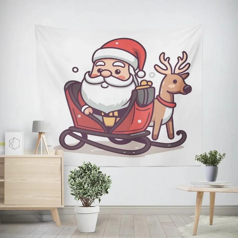 Neujahr Weihnachten Cartoon Weihnachtsmann Schlitten Muster Wandteppich Wohnzimmer Sofa Heimdekor Weihnachtsgeschenk
