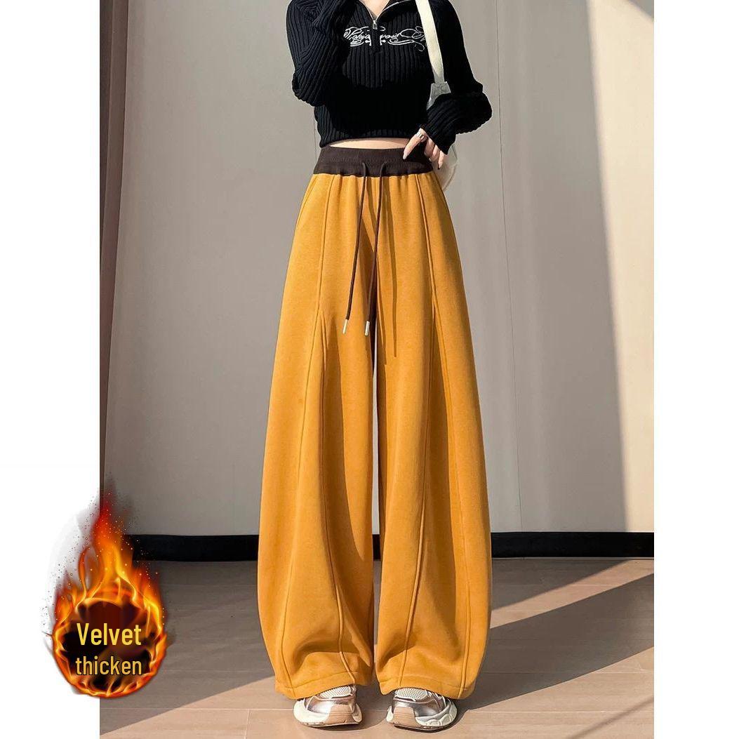 

Women s Winter 2025 High-Waisted Yellow Velvet Wide-Leg Banana Pants M (42.5-50kg)