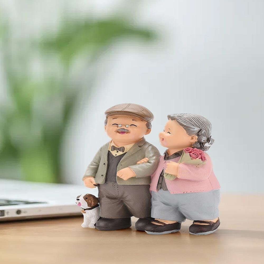5in Grandpa Grandma Cake Making Statue Sweet Home Decorative Ornament Study Desk Display Piece flower
