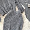 Autumn And Winter Loose V-Neck Knitted Sweater Vintage Pullover Sweater + Mid-Length Half-Body Skirt Two-Piece Set