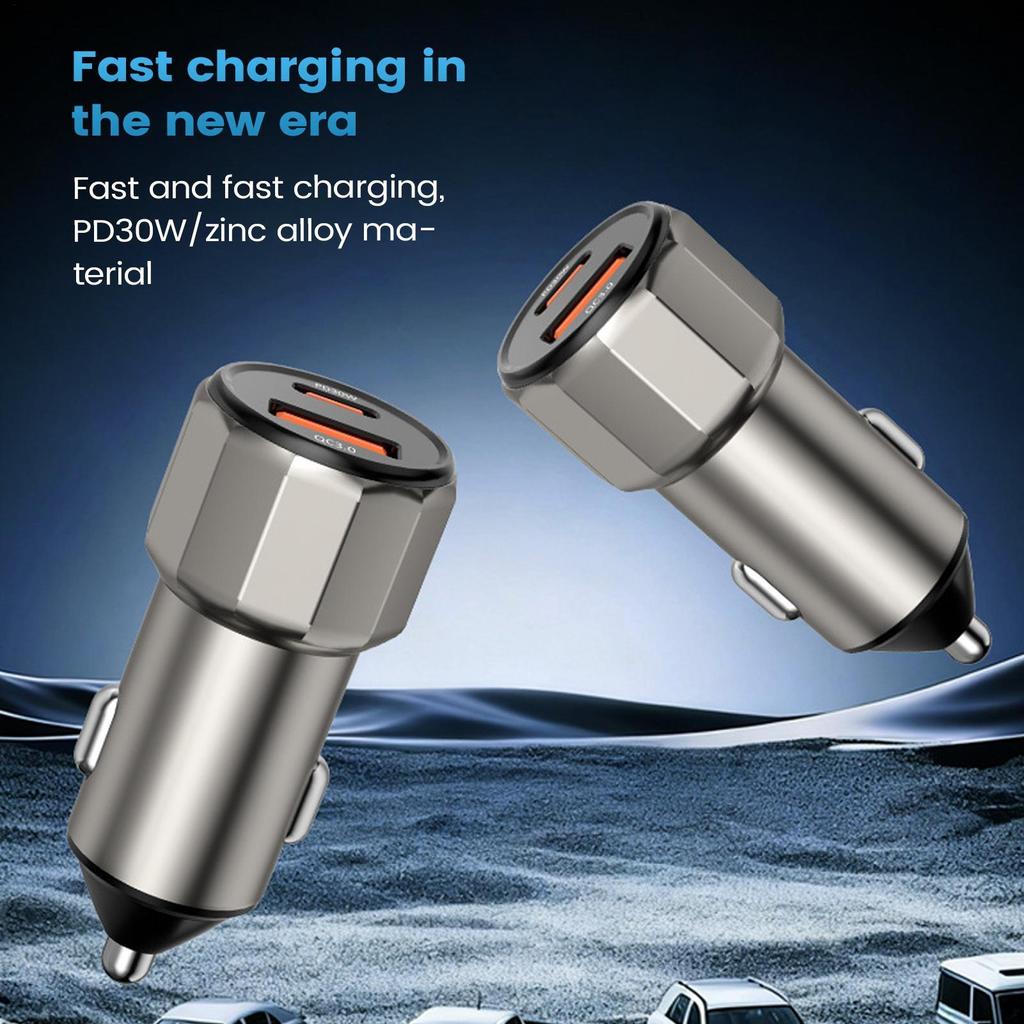 Handy Auto-Ladegerät Zwei-Port USB Typ-C PD 30W QC3.0 Fahrzeugladegerät Automobil Innenzubehör Zinklegierung Ladegerät universal