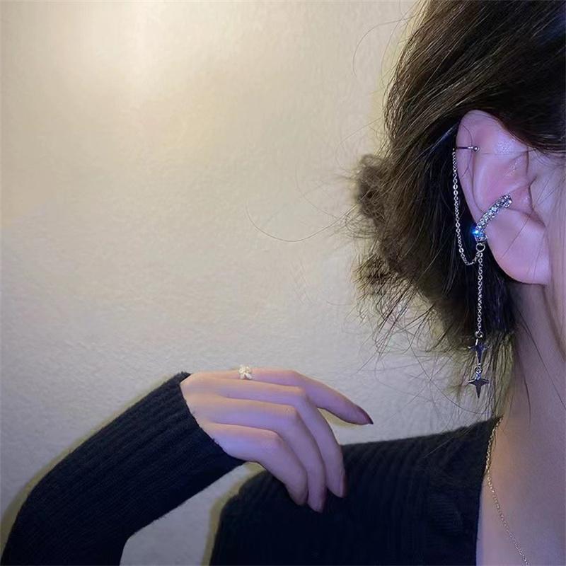 1PC Retro Tetragonal Pendant Design, Ear Bone Clip, Fringed Stud Earrings, Women's Personality, Exquisite and Versatile