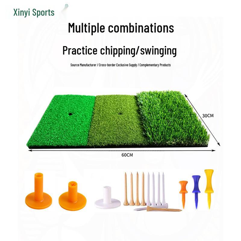 Portable Golf Practice Set: Indoor/Outdoor Swing Trainer & Chipping Net with Three Grass Hitting Mat
