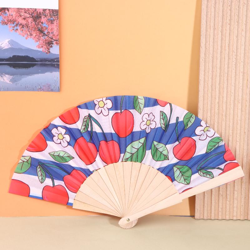 

Cute Lemon Cherry Pattern Folding Hand Fan Wooden Handle Portable Summer Fan For Dance Activity Party Wedding Decoration A1
