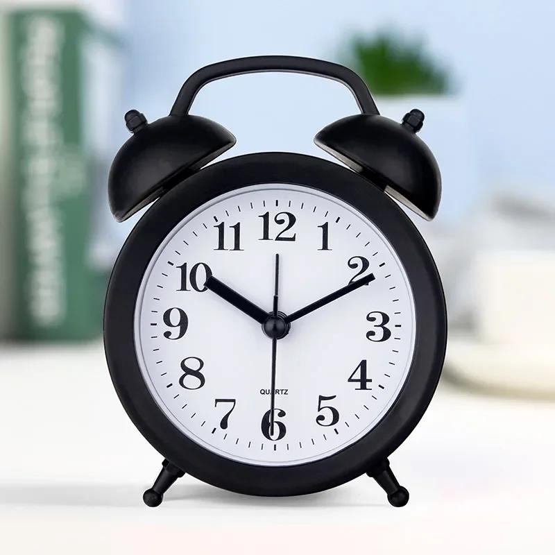 Retro Bell Alarm Clock Desk Table Analog Clock Silent with Night Light for Home Office Mini Travel Alarm Clock
