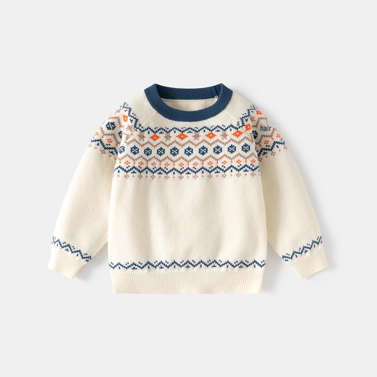 Весна 2026 Мальчиковый круглый вырез Блок цветов Свободный вязаный пуловер 110 cm