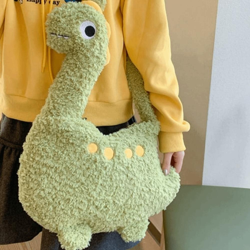 Sac bandoulière en peluche dessin animé Sacs à bandoulière couleur unie Mode Sac dinosaure à long cou Shopping