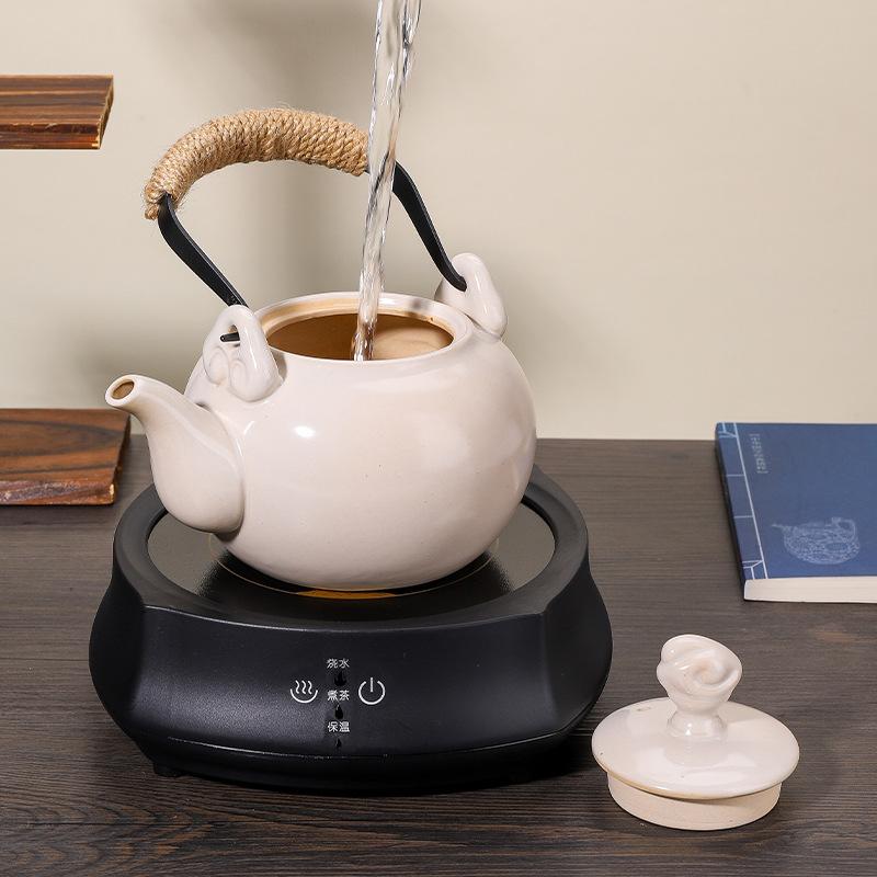Outdoor Indoor Charcoal Tea Kettle with Hook Glass Cup for Home Use