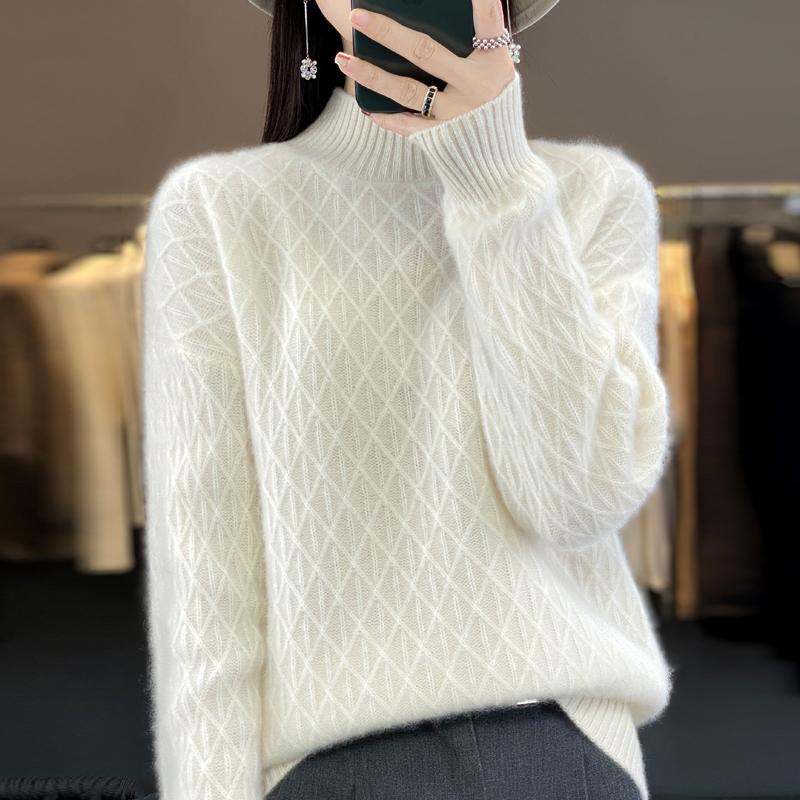 

Женский кашемировый свитер Qinghe кашемир 30% кашемир 70% шерсть теплый и модный универсальный осенне-зимний XL теплый белый