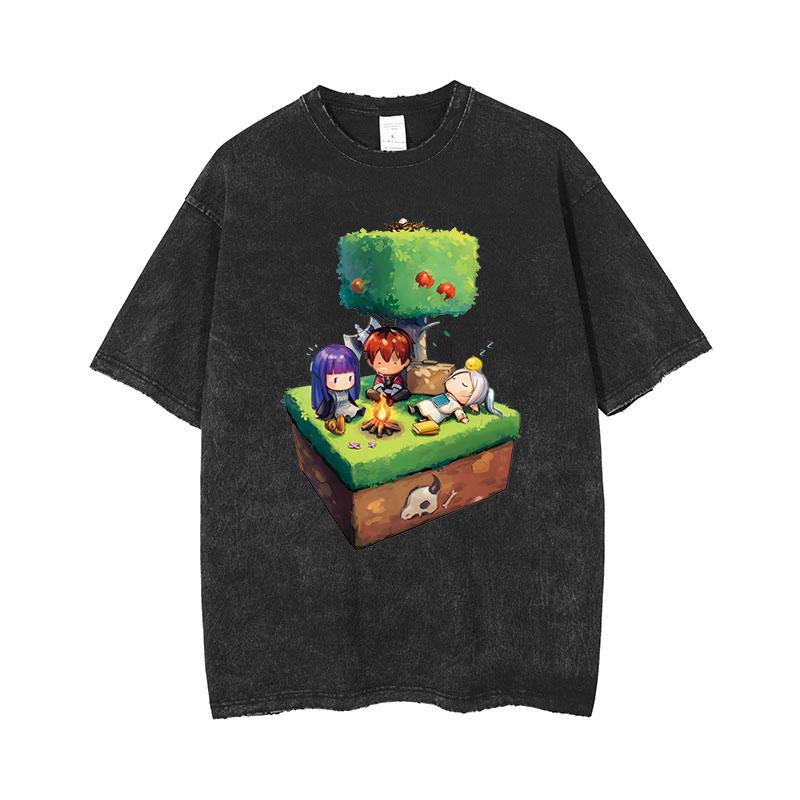 

Anime Frieren Beyond Journeys End Frieren Cute Tee Men Women Cotton Tshirts Retro Washed Tee Male Manga Oversized Tshirt S