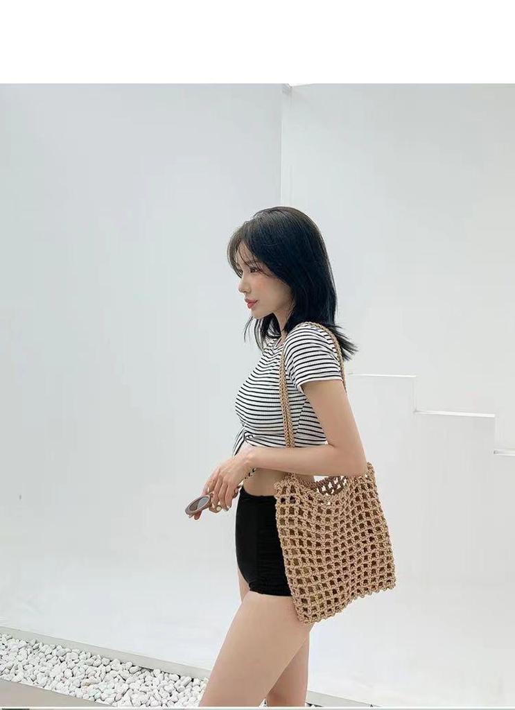 2024 Korean Style Striped High-Waisted Tummy-Covering Short Sleeve Swimsuit