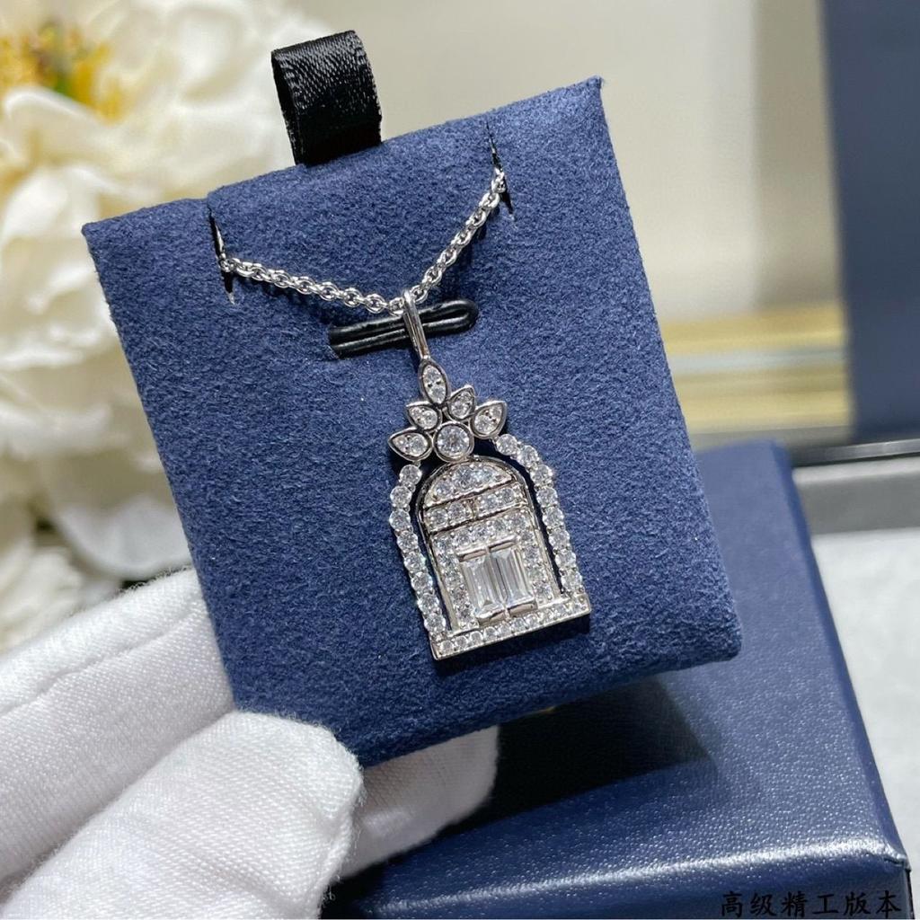 925 Sterling Silver Hai Rui's Birdcage Necklace Plated 18K White Gold Full Diamond Happiness Door Pendant Clavicle Chain