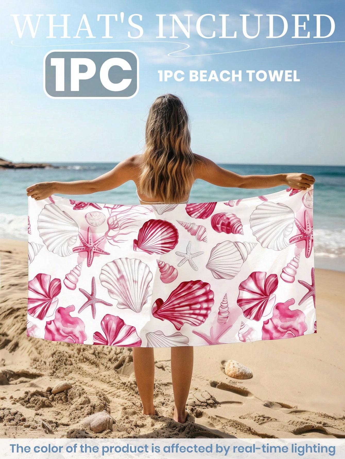 Lang Pattong Pink Seashell Beach Towel Single Sided 2D Print Soft Quick Dry Microfiber Beach Towel Pool Beach Travel Decor Coastal Vibe Gift