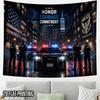 2D Flat, 1pc Police Car Tapestry Wall Hanging - Police Car Night City with Honor Courage Commitment Banner Suitable for Decor, Party Backdrop,, Office