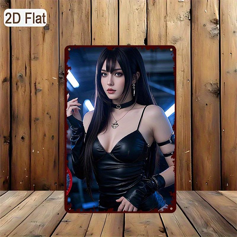 Metal Tin Sign 8x12 Inch Cyberpunk Wall Art Black Retro-Futuristic Leather Dress Decor Home Bar Vintage Industrial 2D Flat