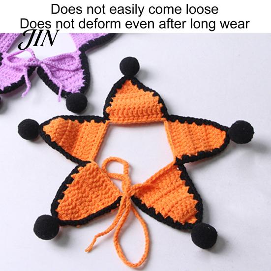 Five-pointed Star Pet Bib Knitted Bib, Handmade Shape Cat Crochet Lightweight with Black Pom-poms for Cats Small Dogs Halloween Outfit Non-tightening