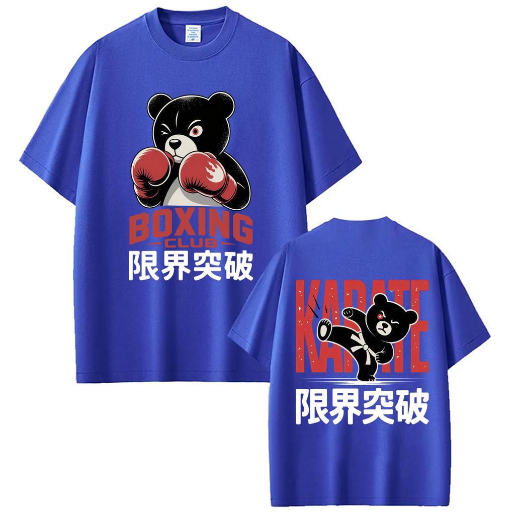 Funny Boxing Club Karate Bear Graphic T Shirts Fashion Vintage Harajuku Short Sleeve Oversized Cotton Casual T-shirt