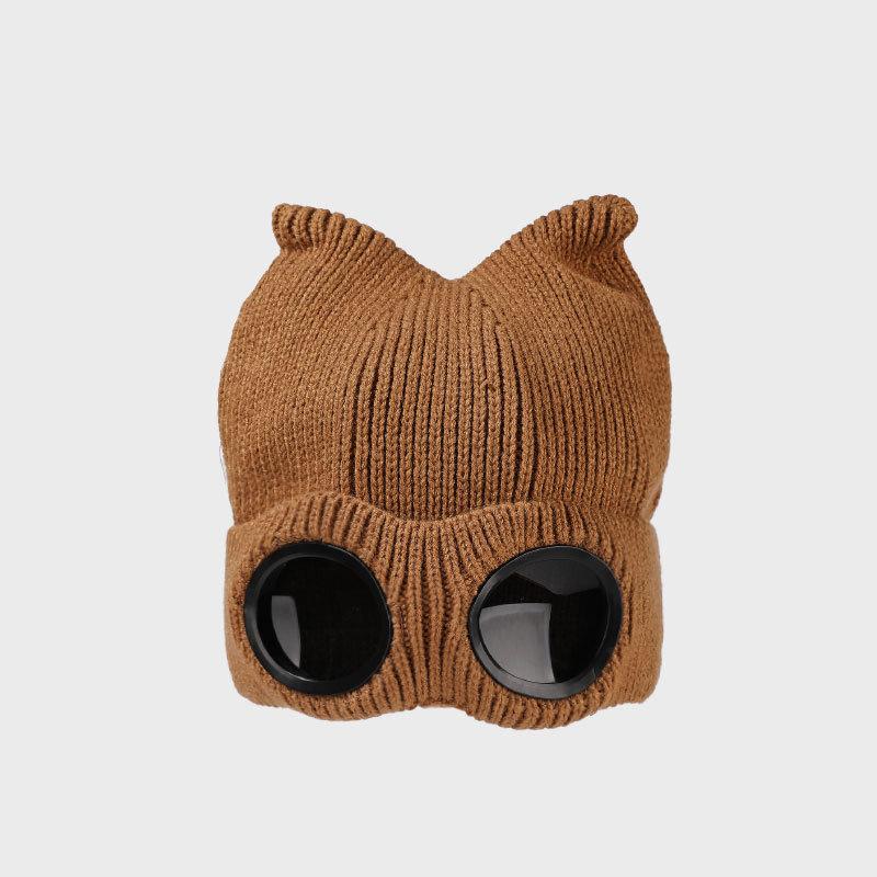 Winter Knitted Hat Women's Outdoor Thick Ear Protection Warm Hat Cartoon Glasses Wool Cap