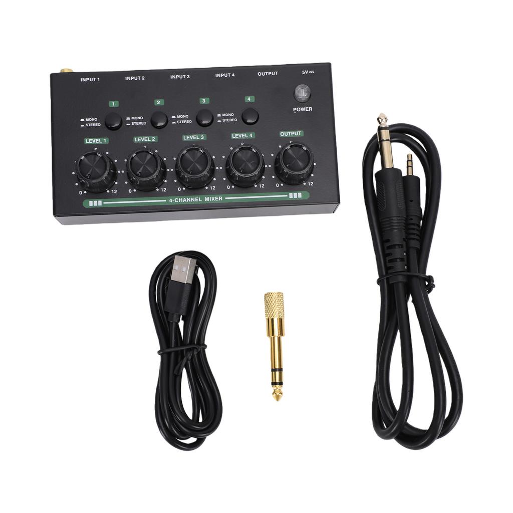 4 Channel Sound Mixer Rechargeable Portable Low Noise Stereo Sound Mixer for Home Studio Recording Live Streaming Black