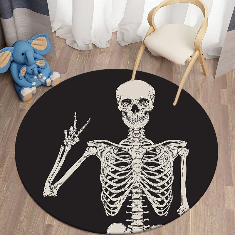 Skull Terror Art HD Printed Round Carpet for Living Room Rugs Camping Picnic Mats Bedroom Rug Flannel Anti-Slip Yoga Mat Gifts