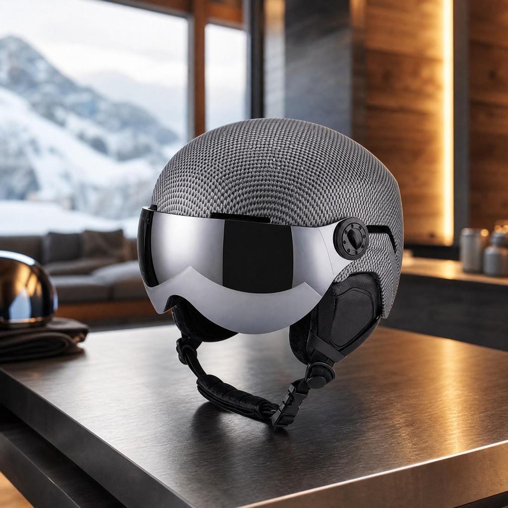 OnePiece Ski Helmet with Builtin Reflective Visor ImpactResistant PC Shell Expanded