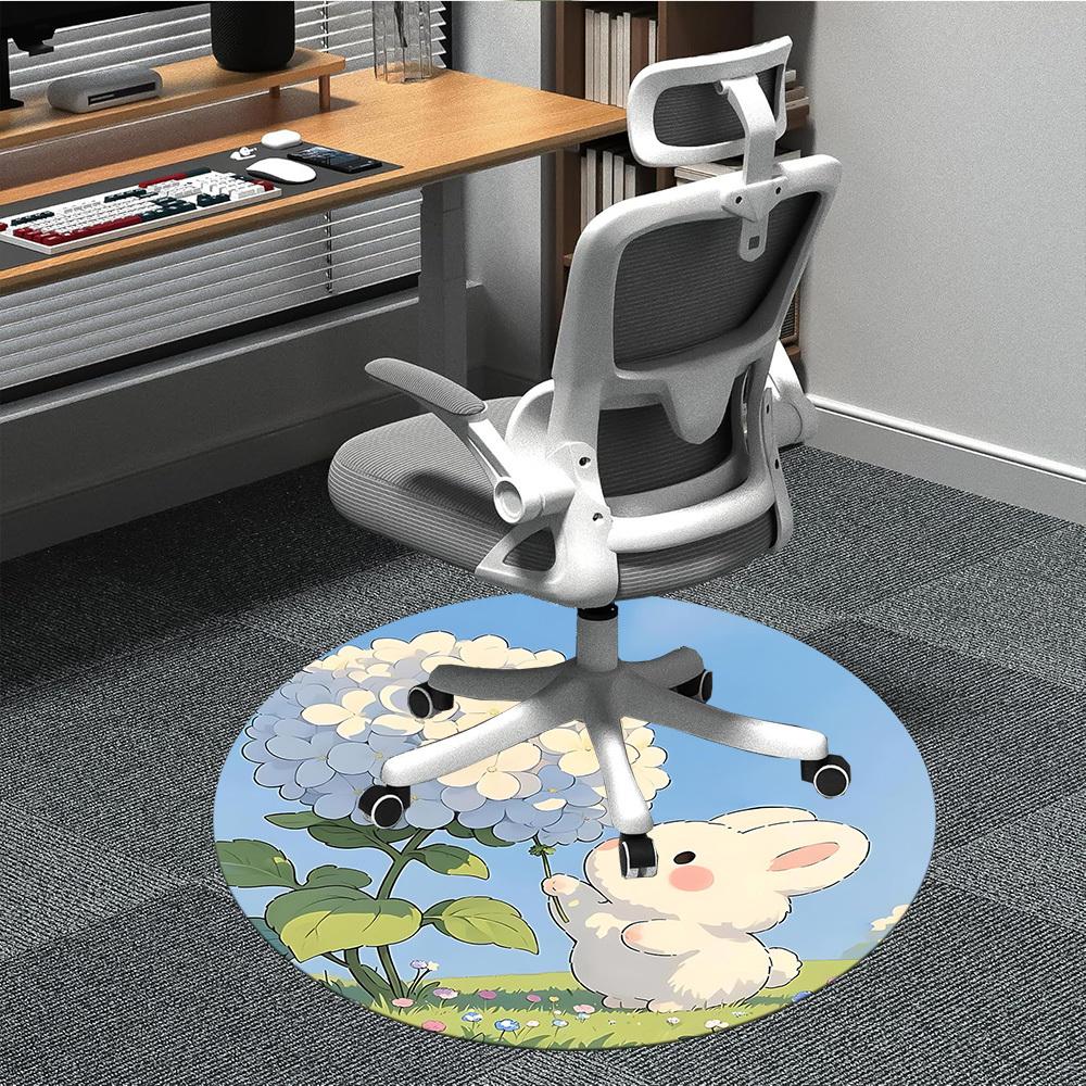 

1PCBunny Flower Office Round Area Rug, Indoor Mat Suitable For Office, Under Office Chairs Bedroom Living Room Home Decor, Room Deco008 80cm by 80cm